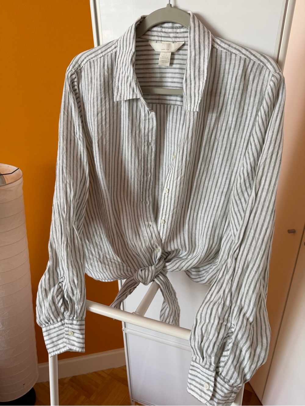 H&M 100% linen striped front-tie shirt